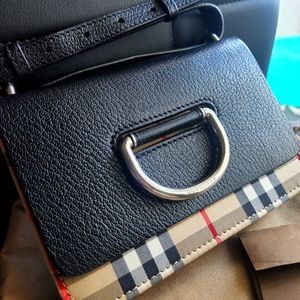 BURBERRY Goatskin Vintage Check Mini D-Ring Bag Black